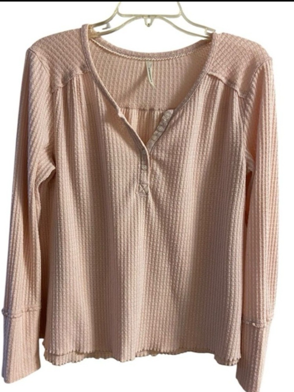 Anthropologie Waffle-Knit Henley Top Blush Medium